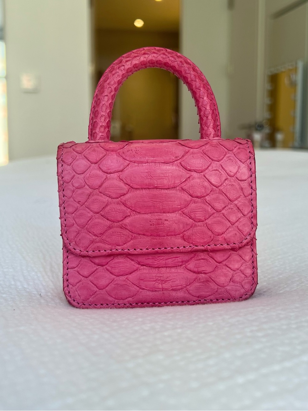 Galareh Mizrahi Micro Mini Top Handle Bag Pink Python Crossbody Purse